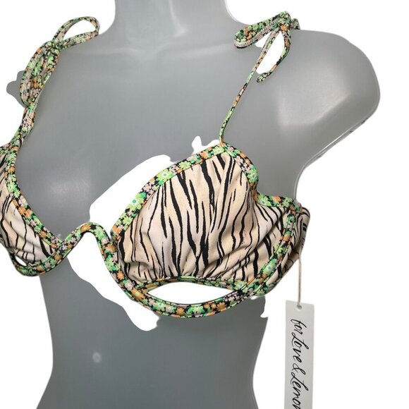 For Love and Lemons Cutout Bikini Top Zebra Floral Print Size Large NWT - Picture 3 of 5